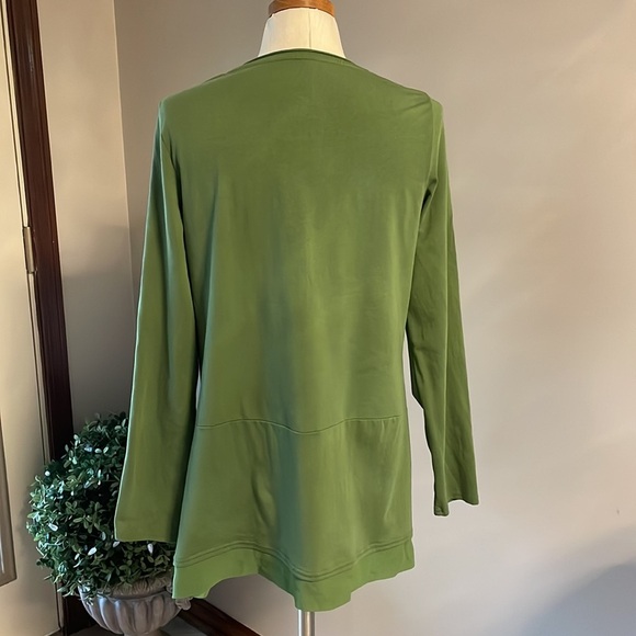 LOGO by Lori Goldstein relaxed fit sequins pockets tunic top green scoop neck SM - Picture 5 of 11